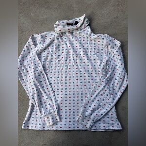 Vintage Eddie Bauer Size M White Turtleneck with Red and Blue cottagecore
